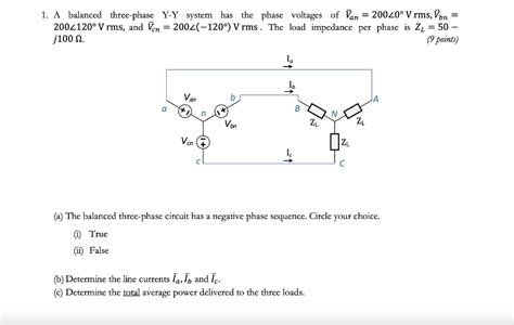 Solved 1 A Balanced Three Phase Y−y System Has The Phase