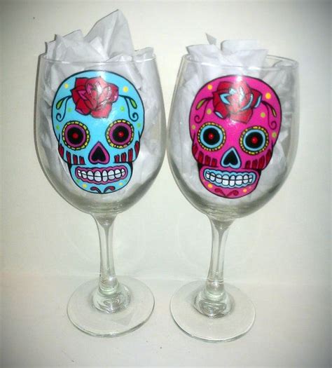 Painted Sugar Skull Wine Glass By Kraftymamaboutique On Etsy Sugar Skull Wine Glass Painting