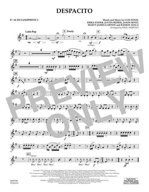 Despacito Arr Paul Murtha Eb Alto Saxophone 2 By Luis Fonsi