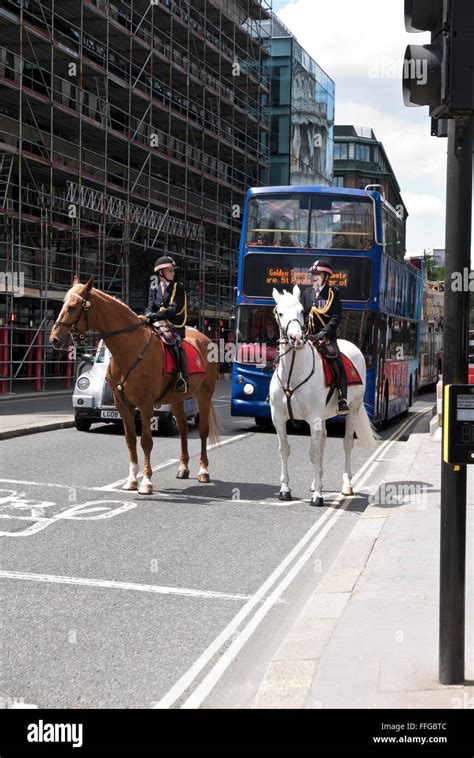 mounted uniform police officers   street  london united