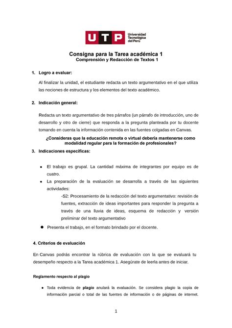 Comprensi N Y Redacci N De Textos Consigna Para La Tarea Acad Mica