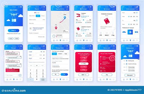 Set Of Ui Ux Gui Screens Delivery App Flat Design Template For Mobile