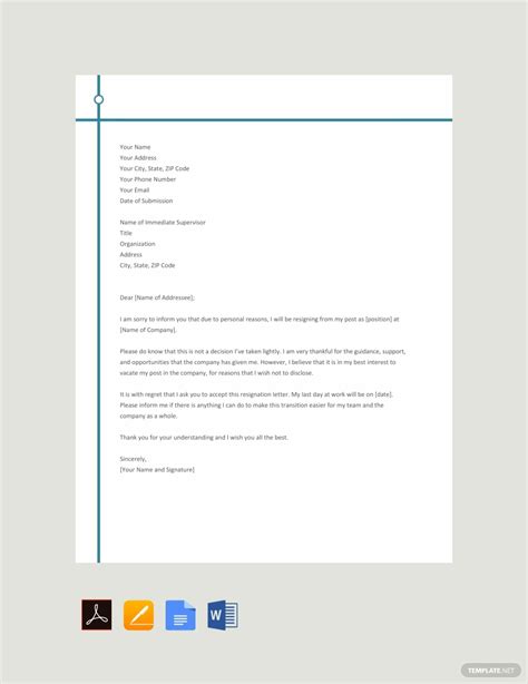 Resignation Letter Template Google Docs