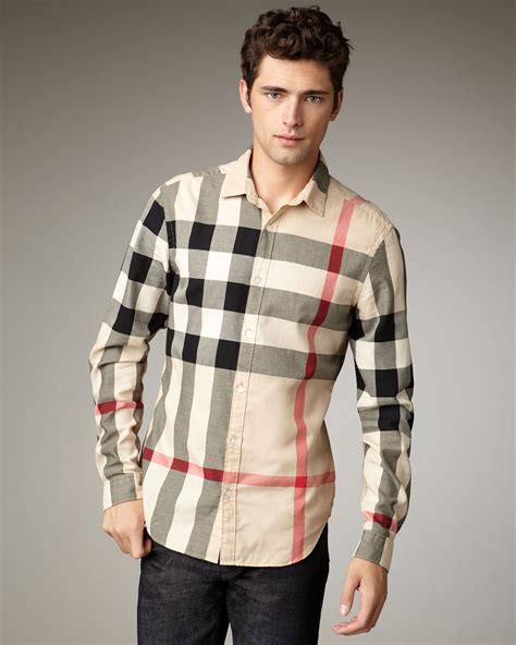 Lyst Burberry Brit Quad Check Woven Shirt In Natural For Men