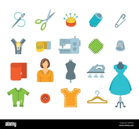 Sewing Icons Flat Vector Set Tools And Accessories For Tailoring And