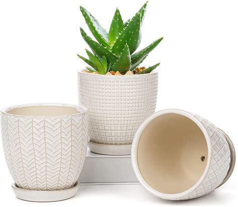 Oairse Blumentopf Keramik Pflanztöpfe 3 Set runde Succulent Topf