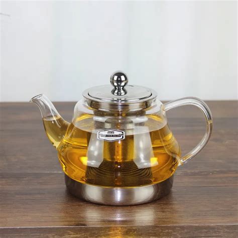 Borun Run Pyrex Glass Kettle Cooker Pot Flowers Glass Teapot Stainless