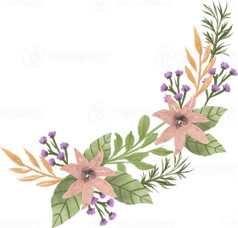 Elegant Peach And Purple Watercolor Flower Arrangement 14179849 Png