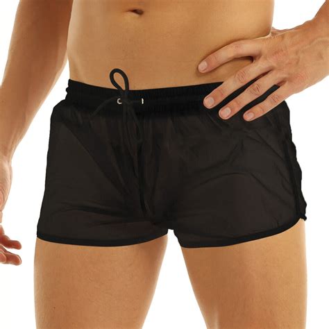 Mens See Through Swim Shorts Drawstring Quick Dry Trunks Underwear