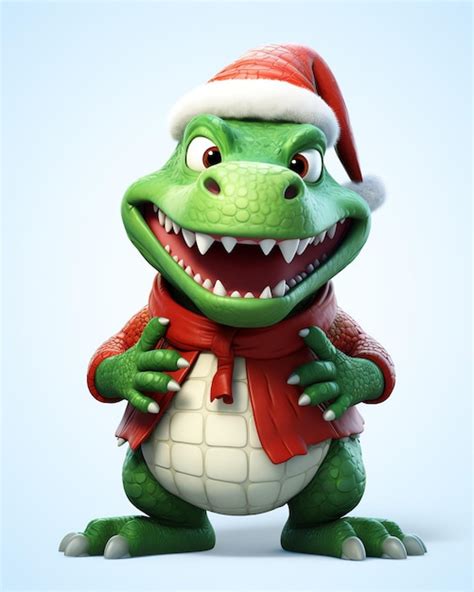 Premium Ai Image A Cartoon Dinosaur Wearing A Santa Hat