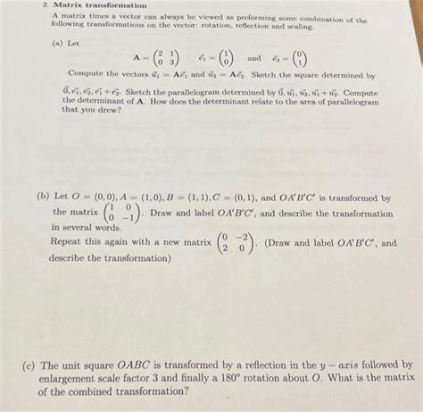 Solved 2. Matrix transformation A matrix times a vector can | Chegg.com