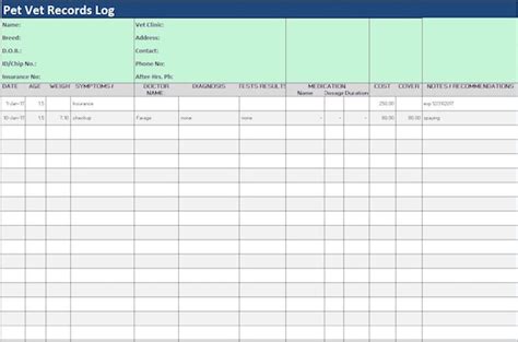 Printable Pet Health Record Template Excel