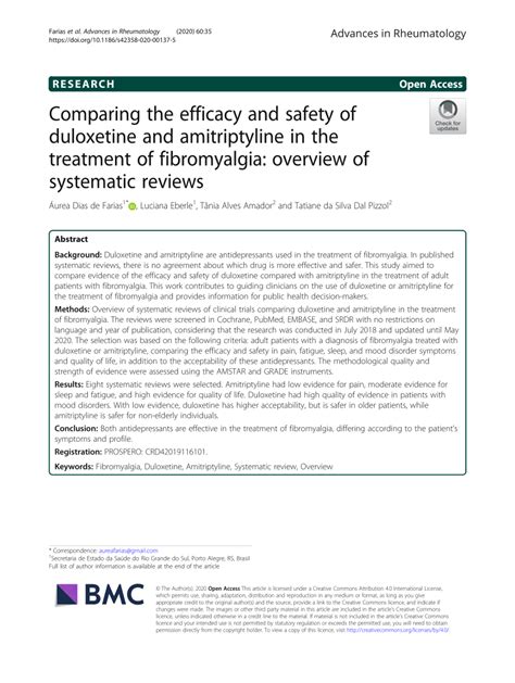 PDF Comparing The Efficacy And Safety Of Duloxetine And Amitriptyline