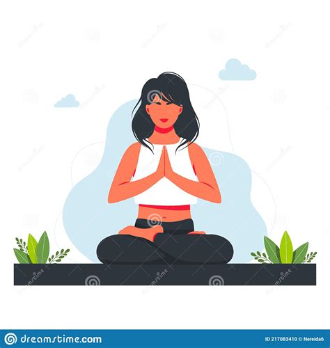 Woman In Lotus Position And Meditating In Nature And Leaves Concept