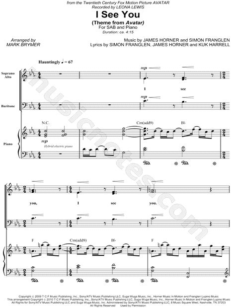 Leona Lewis I See You Arr Mark A Brymer Sab Choir Piano Choral Sheet Music In C Minor