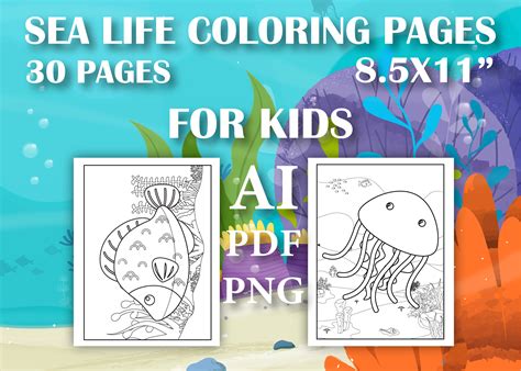 Sea Life Animal Coloring Pages Graphic by Tixxor-Global · Creative Fabrica