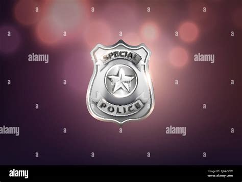 Police Badge Background Realistic Composition With Blurry Background