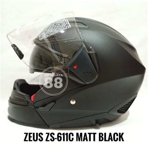 Jual Zeus Zs C Matt Black Helm Modular Double Visor Zs C Full Face