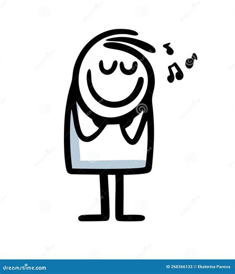 Doodle Stickman With Closed Eyes Listen To Music With Pleasure Stock