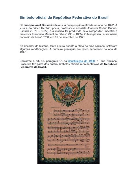 Quando O Hino Nacional Foi Composto - Historia Do Hino Nacional | PDF