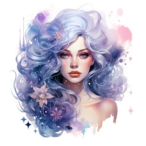 Premium Ai Image Painting Of A Woman With Blue Hair And Flowers In