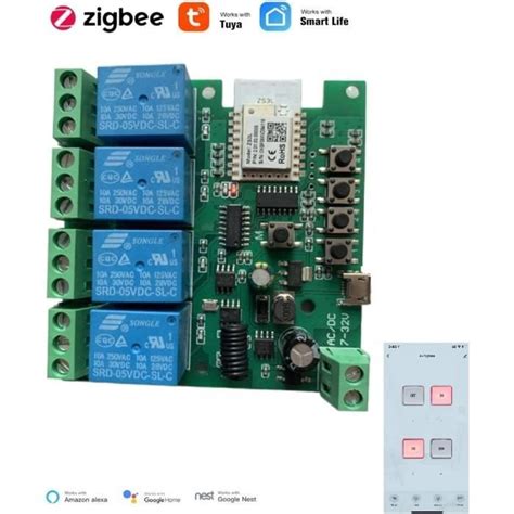 MHCOZY Interrupteur relais ZigBee à 4 canaux 12 V module de minuterie