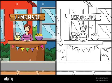 Lemonade Juice Vendor Coloring Page Illustration Stock Vector Image