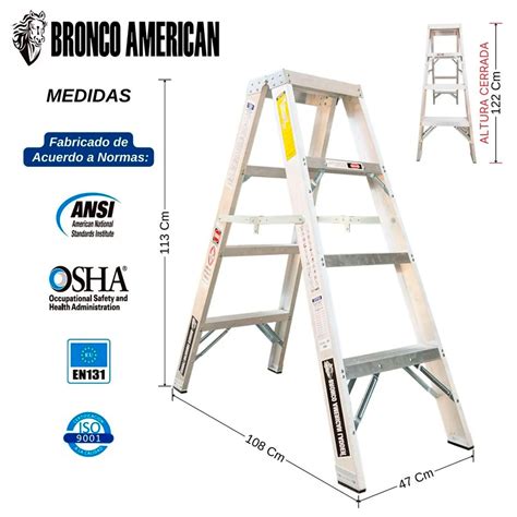 Escalera Aluminio Tijera Doble Ascenso De 4 Pasos Bronco American