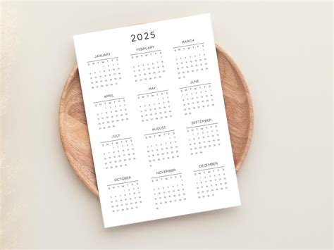 Yearly Calendar Printable Calendar Calendar Digital