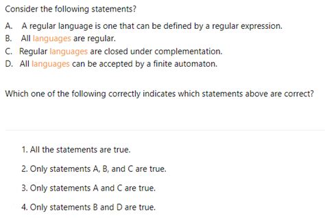 Solved Consider The Following Statements A A Regular Chegg