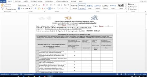 Diario de clase de TICS Evaluacion del desempeño docente TIC 2016