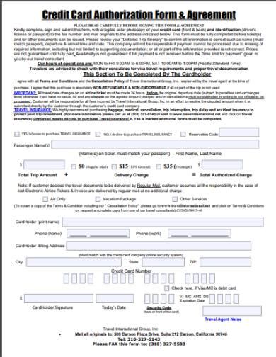 Free 9 Holiday Credit Card Authorization Forms In Pdf Ms Word