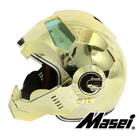 Electroplate Gold Plating Chrome Masei Ironman Motorcycle Helmet