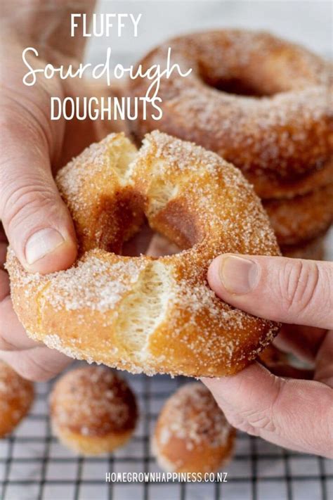 A Person Holding A Doughnut With Powdered Sugar On It And The Words