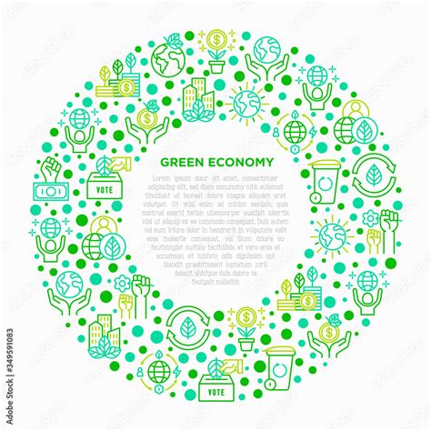 Green economy concept in circle with thin line icons: financial growth ...