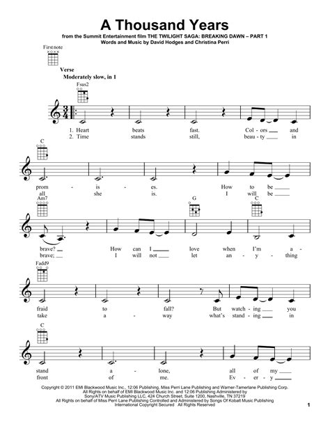 A Thousand Years Ukulele Print Sheet Music Now