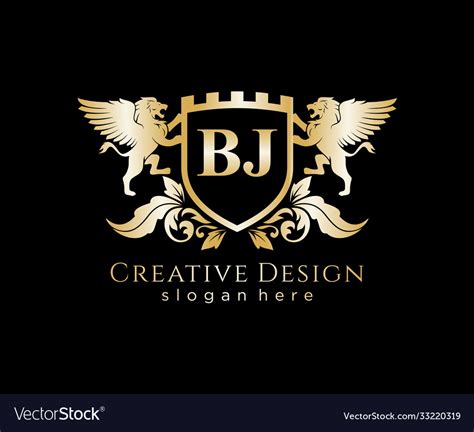 Bj Letter Initial With Lion Royal Logo Template Vector Image