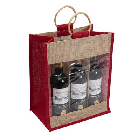 Sac En Jute Naturel Et Rouge Pour Bouteilles