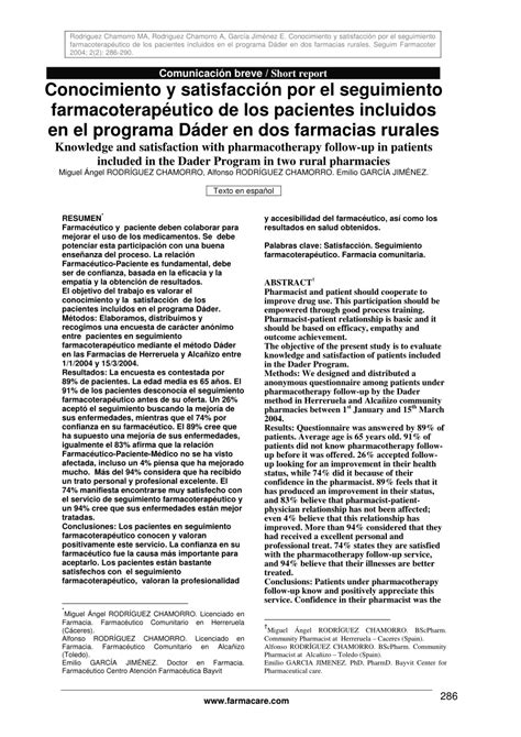 PDF Conocimiento y satisfacción por el seguimiento farmacoterapéutico