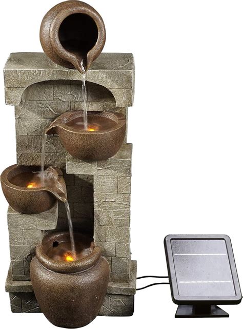 Teamson Home Fuente de Agua Alimentada por Energía Solar con Luces para