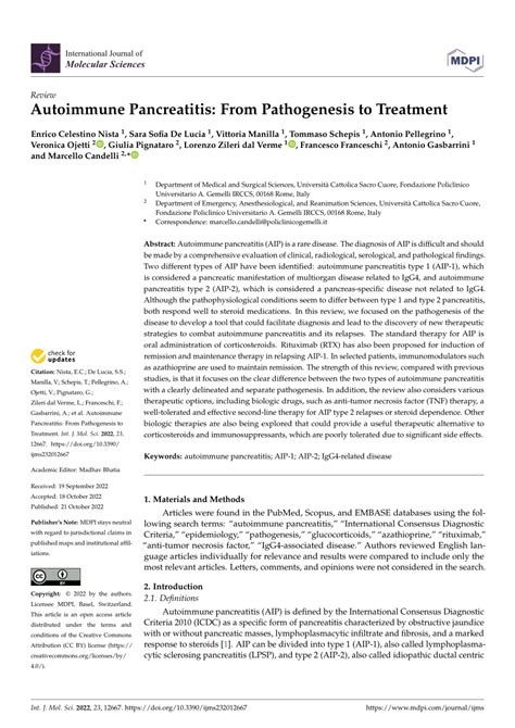 Pdf Autoimmune Pancreatitis From Pathogenesis To Treatment