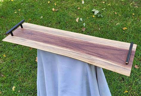 Handcrafted Walnut Serving Tray With Matte Black Handles Etsy