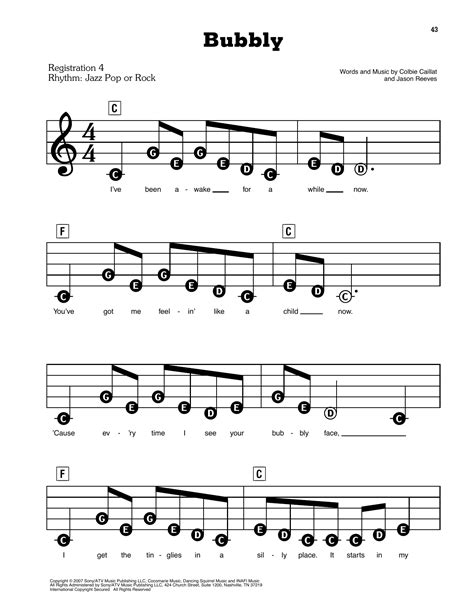 Bubbly By Colbie Caillat Sheet Music For E Z Play Today At Sheet Music Direct