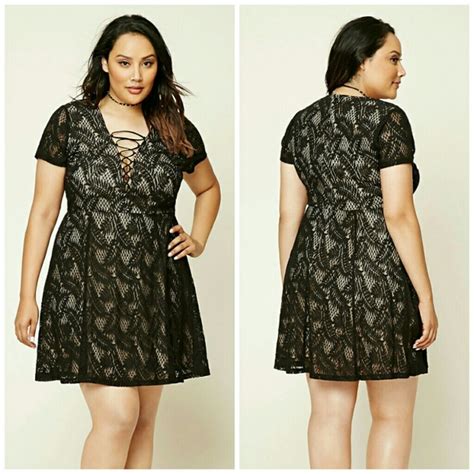 Forever Dresses Plus Size Black Nude Lace Up Dress Size X New Poshmark