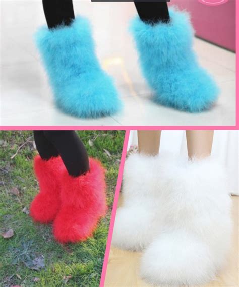 Womens Warm Soft Fluffy Faux Fur Pull On Furry Ankle Boots Winter Snow