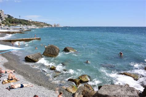 View Of The Beach Of Yalta Editorial Image Image Of Running 163626570