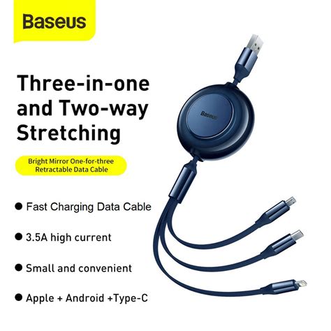 Jual Baseus Original Kabel Data Bright Mirror 2 Retractable 3 In 1 Cable 35a 12m Type C Micro