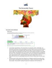 Psy Project Two Docx The Personality Theory Personality And The