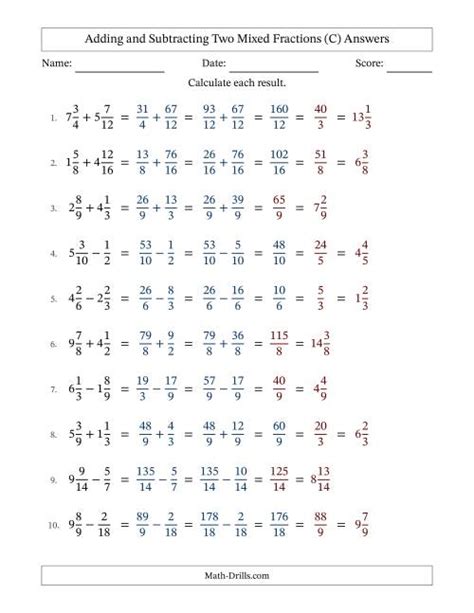 Adding Mixed Fractions With Unlike Denominators Worksheets Prntbl