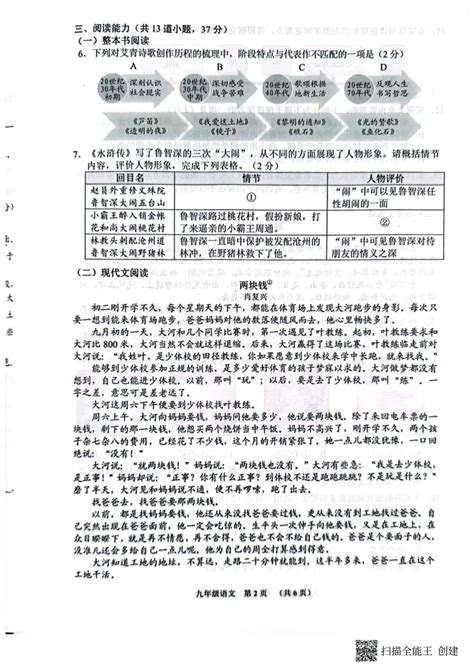 贵州省贵阳市2023 2024学年九年级上学期期末语文试题（扫描版，无答案） 21世纪教育网